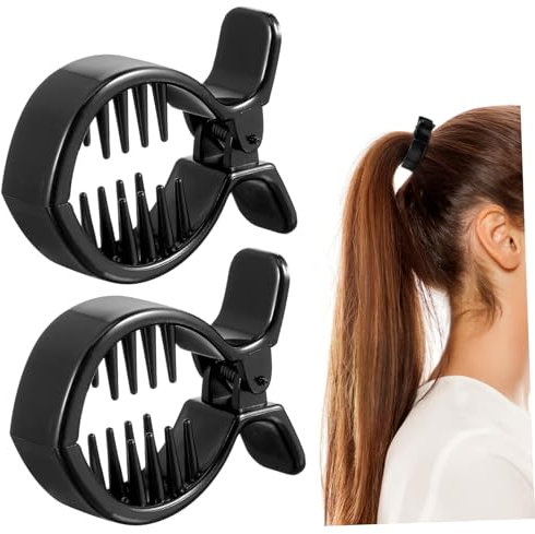 PAMINGONO 2pièces Pince à Cheveux Ronde Queue De Poisson Avec Dents Intérieures Accessoire De Coiffure Pour Chignon Et Queue De Cheval Noir