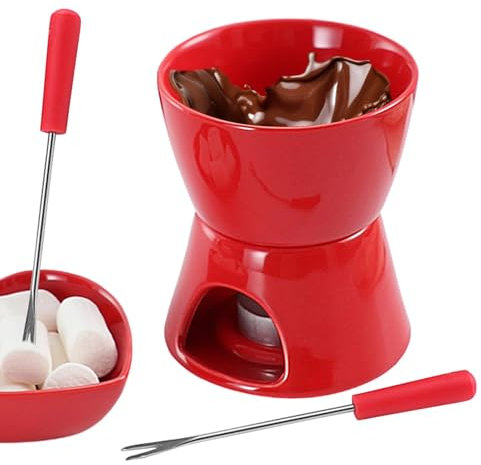 Tazza per fonduta al cioccolato - Tazza per fonduta di cioccolato con forchette, kit tazza per fonduta di cioccolato in ceramica | Tazza di pentola calda fusa di grande capacità per picnic, feste,