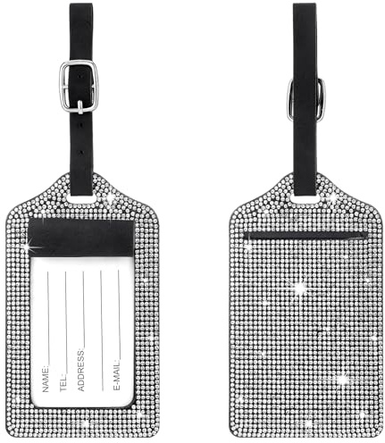 Geelin Gepäckanhänger für Damen, Diamant-Gepäckanhänger für Koffer, AB Strass, Leder, Reiseanhänger für Kreuzfahrt, Rucksack, Tasche, Silber, 2 Stück