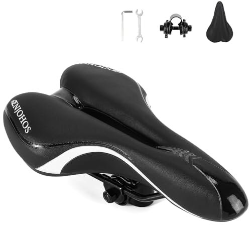 ENJOHOS Fahrradsattel, Fahrradsitz Wasserdicht PU für Mountainbike Trekking Tourensattel Rennrad, Schwarz-Weiß
