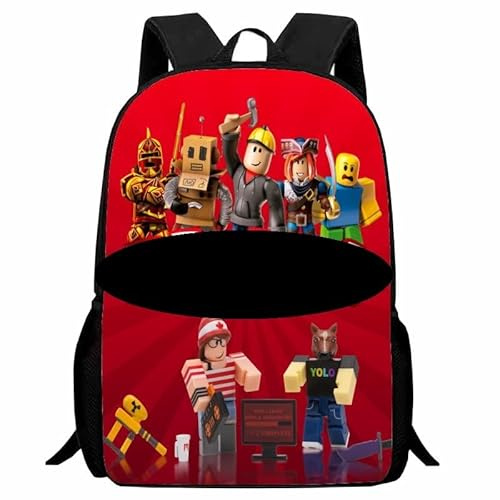 CBOSNF Ro-blox Rucksack, Ro-blox Gedruckte Rucksäcke, 3D Anime Schultasche Ro-blox, Ro-blox Einstellbare Schulrucksack, Ro-blox Rucksack Kinder, Cartoon Anime Schultaschen für Schule Freizeit