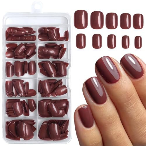 LunarCharm 240 Stück quadratische weinrot Press on Nägel kurze künstliche quadratisch dunkelrot auf Nägeln vollständige Abdeckung künstliche Fingernägel für Anfänger DIY