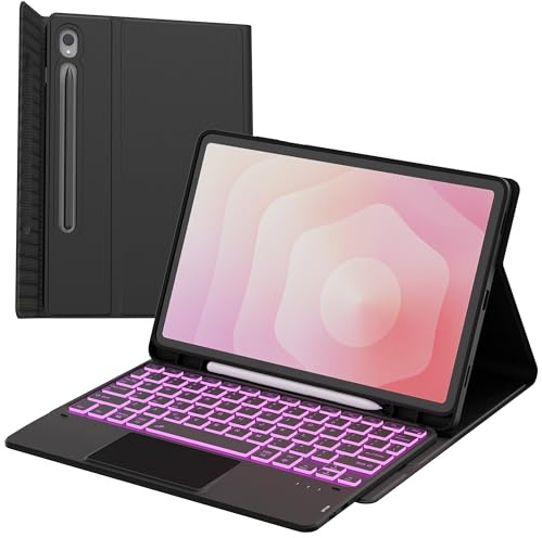 for Galaxy Tab S11 11 inch Case with Keyboard - 7 Color Backlits Detachable Wireless Touchpad Folio Tablet Cover - Galaxy Tab S11 11 2025 Samsung Keyboard Case with S Pen Holder Black