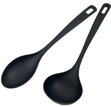 Fackelmann Set Mestolo e Cucchiaio da Servizio in Nylon, Utensili Antigraffio per Padelle Antiaderenti - Resistenti al Calore 200°C - Lavabili in Lavastoviglie