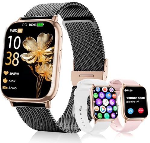 Smartwatch Damen 1.83 HD Voll Touchscreen Uhr mit Telefonfunktion Fitness Tracker 120+ Sportmodi Herzfrequenz SpO2 Blutdruckmessung IP68 Schlafmonitor Smart Watch für iOS Android (Black Gold)