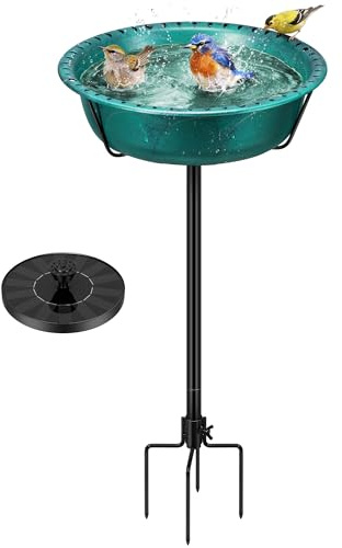 VIVOHOME Baño para Pájaros con Fuente Solar, Base 4 Puntas, Verde | Fuente Solar, base 4 Puntas para mayor estabilidad. Baño y Comedero para Jardín y Césped. Cuenco desmontable para fácil.