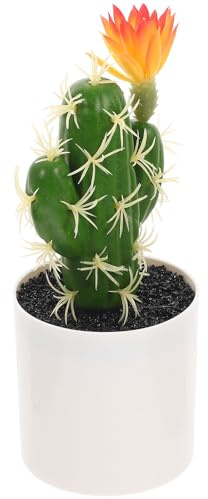NUOBESTY Bonsai Finto Cactus Verde in Plastica Decorativo Realistico | Piccolo Ornamento per Interni, Forma a Cactus, Facile da Pulire, Stile Naturale, Vaso Incluso