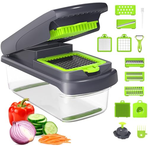 Vegetable Chopper, Vegetable Cutter with 7 Blades, Food Slicer Cheese Grater Onion Chopper for Potato, Carrot, Zucchini, Essential Kitchen Gadgets & Easy to Clean