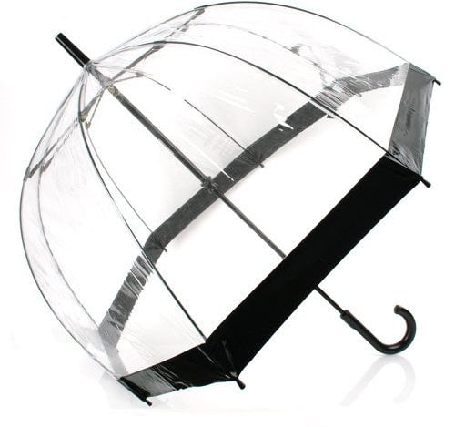 DOME SEE THRU WEDDING UMBRELLA CLEAR WITH BLACK TRIM & HANDLE & DEEPEST DOME FOR PROTECTION.