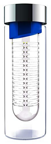 Asobu Bouteille d'eau en verre avec infuseur à fruits 20 oz. bleu/argent