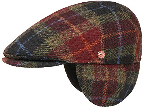 Mayser Simon Harris Tweed Flatcap Schirmmütze Herren - Made in The EU Wollcap mit Schirm, Ohrenklappen, Futter Winter Herbst-Winter - 56 cm dunkelrot