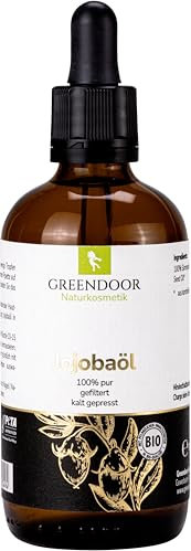 GREENDOOR REINES Bio Jojobaöl mit Pipette 100ml natürlich pur nativ kaltgepresst vegan, Natur Haaröl ohne Silikon, Naturkosmetik anti aging Öl für Körper Haare Haut Nägel Gesicht Intimbereich