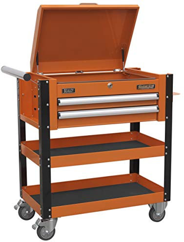 Sealey AP760MO Sealey AP760MO 2 Drawer Heavy-Duty Mobile Tool & Parts Trolley with Lockable Top - Orange, Orange