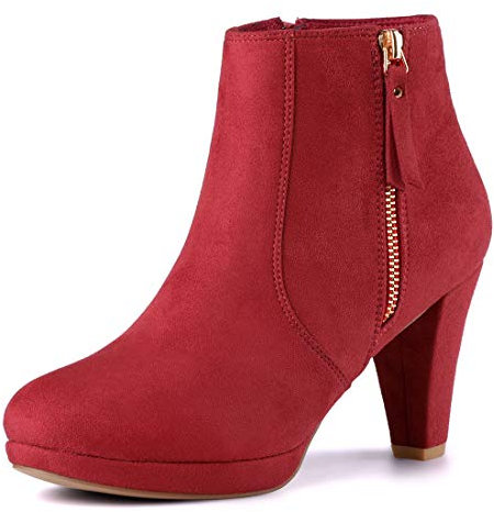 Allegra K Damen-Stiefeletten mit seitlichem Reißverschluss und niedrigem Plateau und klobigem Absatz Rot 38