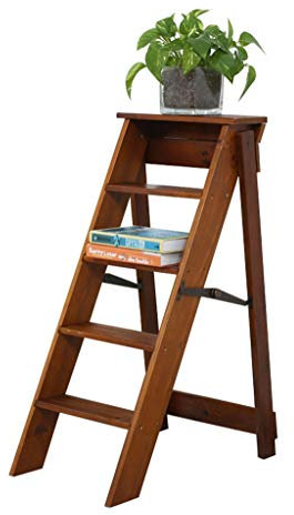 Klapptreppe Klapptritt Klappstufen Tritthocker 4 Stufen - Holz Trittleiter Leiter Hocker - Leicht und Faltbar Leiterregal 300 lbs Kapazitä, Höhe 87 cm,Walnussfarbe