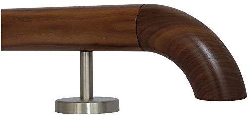 Nussbaum Geländer Handlauf Treppe Holz Griff gerade Edelstahlhalter, Länge 30-500 cm aus einem Stück/zum Beispiel Länge 220 cm mit 3 gerade Halter - Enden =Holzkrümmling