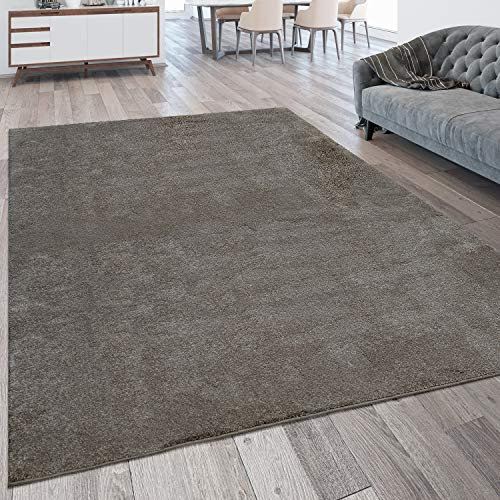 Paco Home Wohnzimmer-Teppich, Kurzflor-Teppich Waschbar, Einfarbig In Taupe Grau, Grösse:60x110 cm