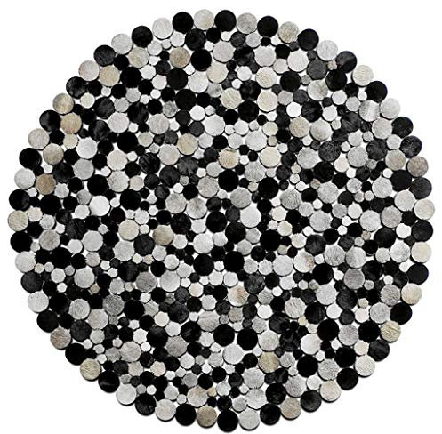 Teppich Kuhfell Patchwork, Runde Rindsleder von Hand Nähen Teppiche Moderne graue geometrische Muster Teppiche Designer Wohnzimmer Stuhl Matten - Top-Qualität