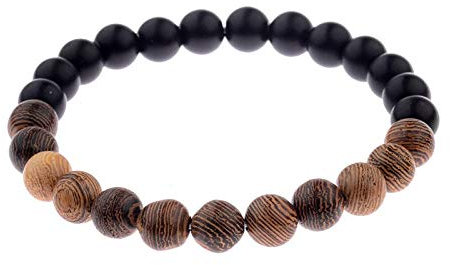 Generic Stein Armband,7 Chakra Vintage Natürlichen Holz Perlen Mit Onyx Perlen Ethinc Meditation Armreif Charm Schmuck Männer Frauen Freund