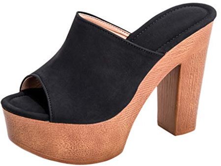 OverDose Sandales Femme Mules Chunky à Talons et Semelles Plateformes Été Sandales Compensées Casual Tongs Chaussures de Plage…