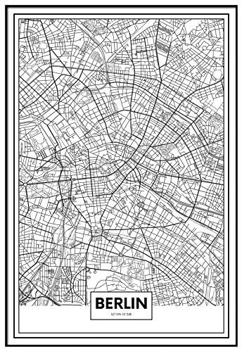 Panorama Gerahmtes Poster Karte von Berlin 21x30cm - Gedruckt auf Starres Poster - Enthält Rahmen - Moderne Bilder Wohnzimmerdekoration - Schlafzimmer