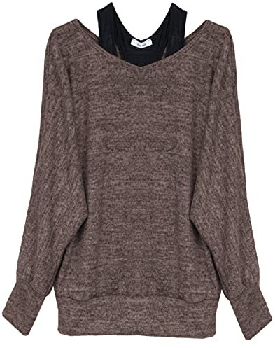 Van Der Rich ® - Oversize Oberteile Tshirt/Pullover (2 Stück) - Damen (XL, Chocolate Pullover)
