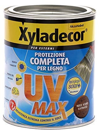 Xyladecor SMALTO LEGNO ESTERNI UV MAX Protezione Completa da sole e agenti atmosferici Idrorepellente colore NOCE SCURO 2,5L, 2.5 L