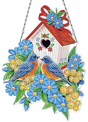 5D Diamond Door Wreath Painting DIY Crystal Easter Christmas Wall Hanging Art Craft Kit Door Hanger Mosaic Art Door Window Home Decoration Ornament (Blue)