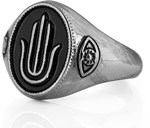 Akitsune Hamsa Ring | Design-Ring Frauen Herren Edelstahl Hand der Fatima Kultur Schutz - Silber - US 8