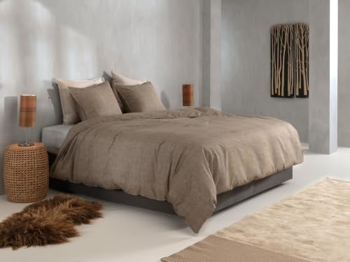 Zohome Lino Bettbezug - 135x200-220 cm – Baumwolle – Hochwertige Bettwäsche mit Uni Motiv – Weich, Atmungsaktiv und Hautfreundlich – inkl. 80x80 cm Kissenbezug – Taupe