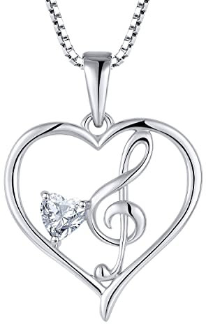 Starnny Damen Kette Silber 925 Musik Notiz Halskette Anhänger mit April Geburtsstein 3A Zirkonia Schmuck für FrauenGeschenke