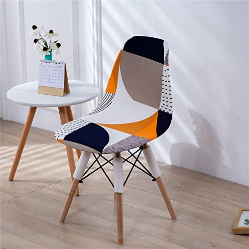 Highdi Schalenstuhl Bezug, Stretch Stuhlhussen Bezug Stilvolle Muster Esszimmerstühle Elastischer Abnehmbar Waschbar Universal Stuhlbezug Wohnzimmer Büro Küchenstühle Husse (Gelbe Geometrie,1PC)