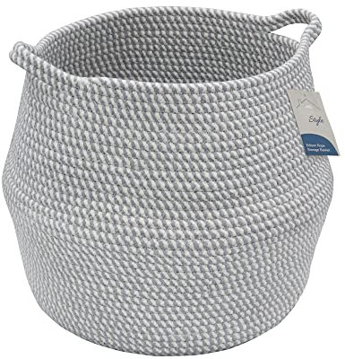 JVL Edison Round Belly Cotton Rope Storage, Large, Grey