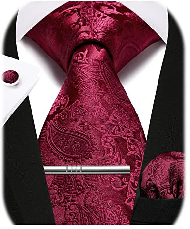Enlision Corbata Rojo Hombre Pañuelo y Corbatas Gemelos Clip Set