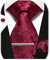 Enlision Corbata Rojo Hombre Pañuelo y Corbatas Gemelos Clip Set