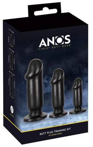 ANOS Butt-Plug Training-Kit - 3-teiliges Anal-Plug-Set für Frauen und Männer, mit Saugfuß, in Penis-Optik, zur Anus-Dehnung, für unterwegs