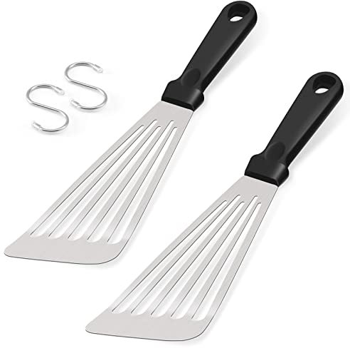 12.5In Fish Spatula, HaSteeL Stainless Steel Slotted Turner with Plastic Handle, Heavy Duty Metal Griddle Spatula for Grilling Cooking Baking Flipping Frying, Dishwasher Safe & Beveled Edge - 2Pcs