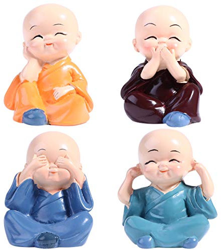 BESPORTBLE Kleine Mönch Figuren Dekofiguren Kongfu Mönch Mini Deko-Figuren 4-er Set aus Keramik Auto Innenraum Display Dekoration Auto Ornament Home Decor