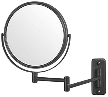 JERDON JP7506BK Kosmetikspiegel, zweiseitig, zur Wandmontage, 5-fach-1-fache Vergrößerung, 20,3 cm Durchmesser, ausziehbar 34,3 cm, Schwarz
