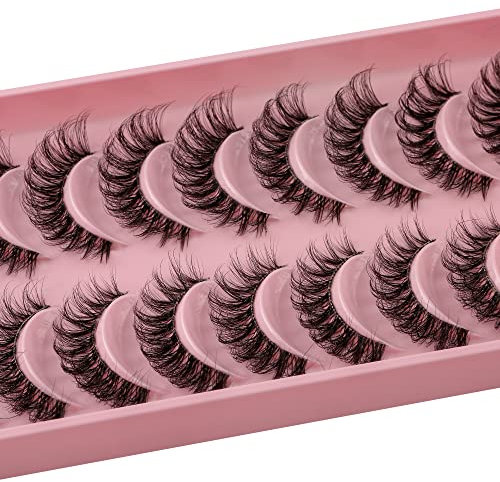 Clear Band Falsche Wimpern 3D Fluffy Strip Wimpern, D Curl Lash Strip, Natürliche falsche Wimpern, Natürliche Wispies Fluffy Wimpern für Wispy Fake Wimpern, Faux Wimpern Natürlicher Look (DP16S)