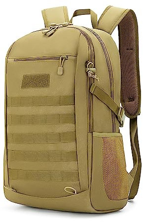 HUNTVP 30L Militär Rucksack MOLLE Wanderrucksack taktischer Schultasche Wasserabweisend Daypack Studenttasche Unitasche Laptoptasche für Herren Damen Sport Outdoor, 30L-Braun
