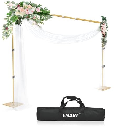 EMART Heavy Duty Backdrop Stand, 2mx3m/ 6.5x10 ft Adjustable Background Support System Kit with Steel Base for Photography, Photo Video Studio, Birthday Parties - Gold