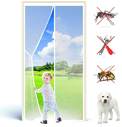 Fliegengitter Magnetvorhang für Türen 85 x 200 cm Magnetischer Fliegenvorhang Moskitonetz, Auto geschlossen, faltbar, für Türen/Patio Weiß
