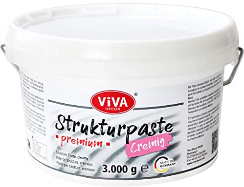 Viva Decor Strukturpaste PREMIUM cremig (3000g, Weiß) matte, stoßfeste Impasto Paste, einfärbbar, auf Wasserbasis für reliefartige Oberflächenstrukturierung