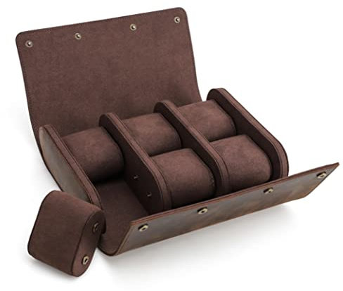RUVOO Uhrenrolle Uhrenbox Uhrenhalter Leder-Uhrenrollenbox Organizer Box Uhrenbox Herren Reise Display Schmuckschatulle Uhrenetui Uhrenaufbewahrung (Blue : 6 Slots)