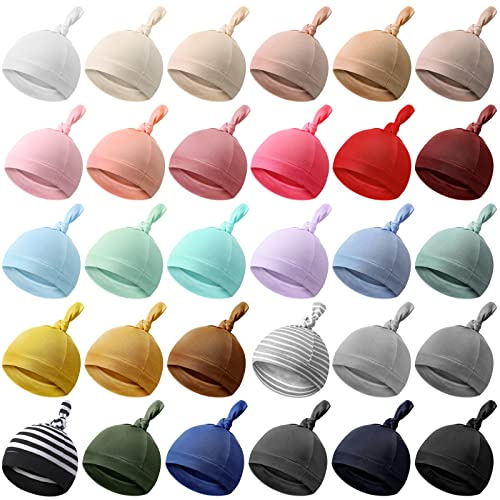 Bonuci 30 Pack Newborn Knot Beanie Hats, Soft Infant Baby 0-6 Months
