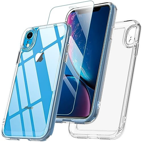 Fin2feel Für iPhone XR Hülle, Handyhülle iPhone XR mit 9H Glas Panzerfolie, 360 Grad Rundumschutz Stoßfest Kratzfest Hülle mit Kameraschutz Outdoor Schutzhülle Case für iPhone XR 6.1 (Klar)