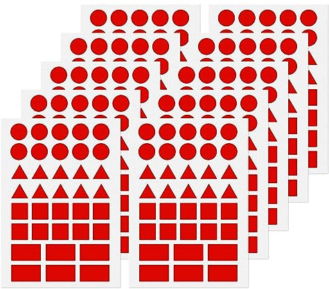 YIKIADA Rot Aufkleber Geometrische Formen Selbstklebende Klebepunkte Etiketten Dreieck, Kreis, Quadrat, Rechteck Umzugsaufkleber 360 Stück