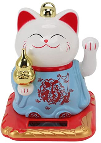 HERCHR Winkende Katze, Glückskatze, Solarbetriebene Lächelnde Katze Mit Winkearm, Glückskatzen-Ornament, Chinesische Willkommenskatzen-Ornament Für Zuhause Und Auto(Blau)