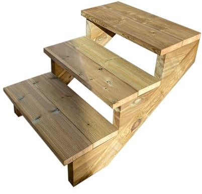 Vinuovo- Berlin - Gartentreppe Holz 3 Stufen - H 54 cm - OHNE Setzstufen, Breite 60 cm - Bausatz-Treppe aus kesseldruckimprägniertem Holz. Für Garten, Balkon und Terrasse.